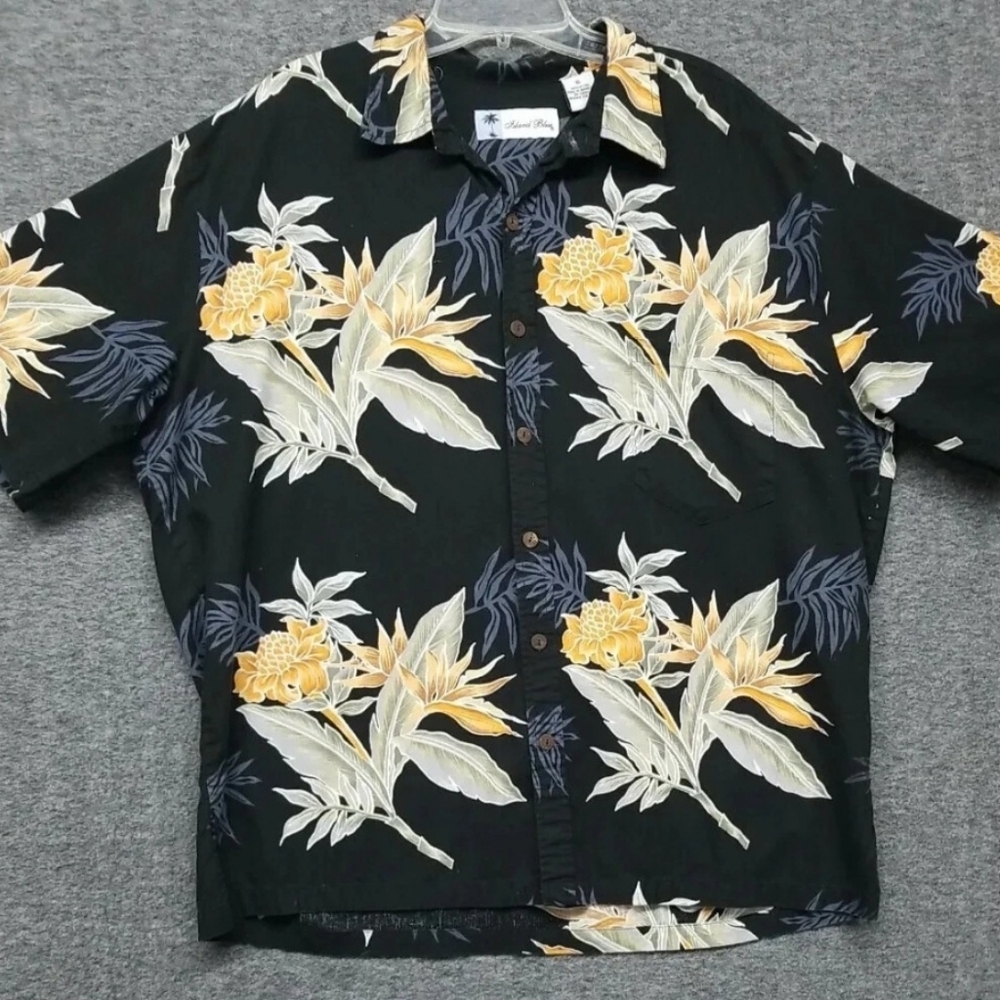 Men's Island Blue Aloha Beach Shirt  Sz XL Button Front Short Sleeve